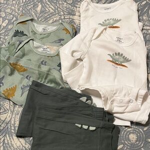 TWINS! Carter's Green and White Dinosaur Set